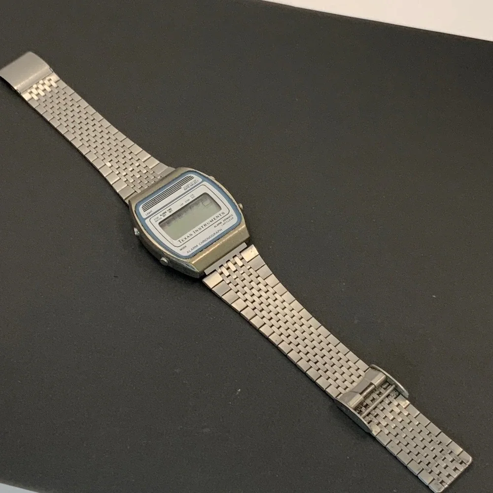 Vintage Texas Instruments Alarm Chronograph Digital Watch Silver Tone for Parts